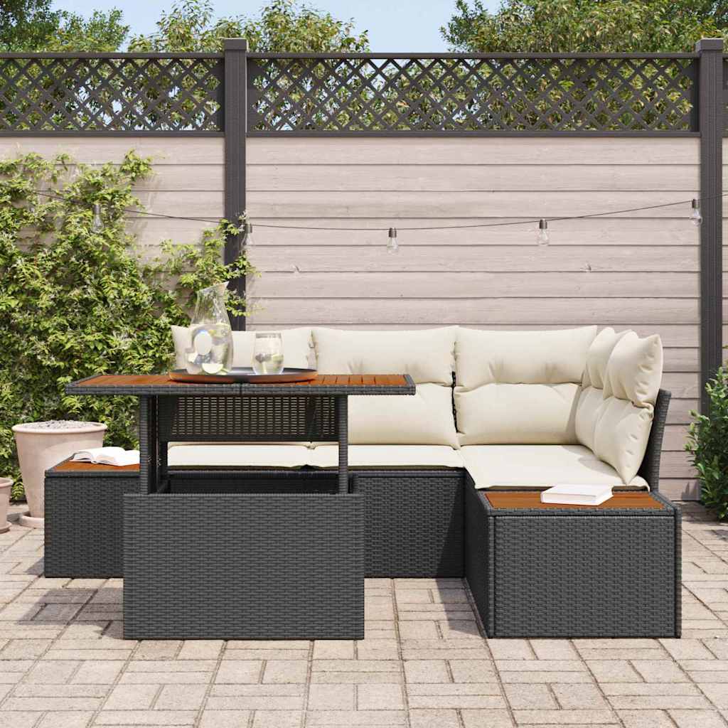 vidaXL Conjunto de sofá de jardín 5 uds. Negro Poliratán