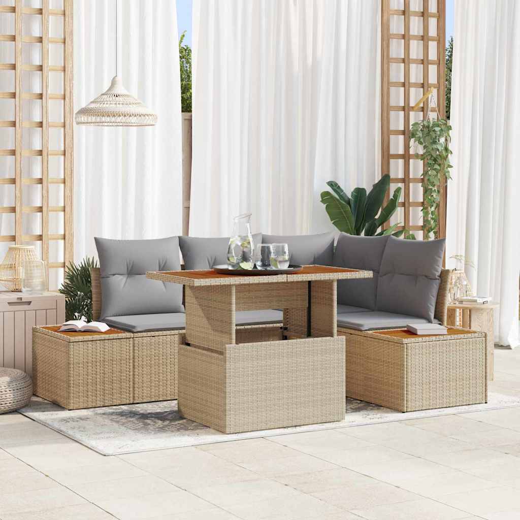 vidaXL Conjunto de sofá de jardín 5 uds. Beige Poliratán