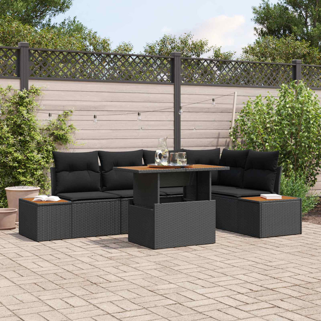vidaXL Conjunto de sofá de jardín 6 uds. Negro Poliratán