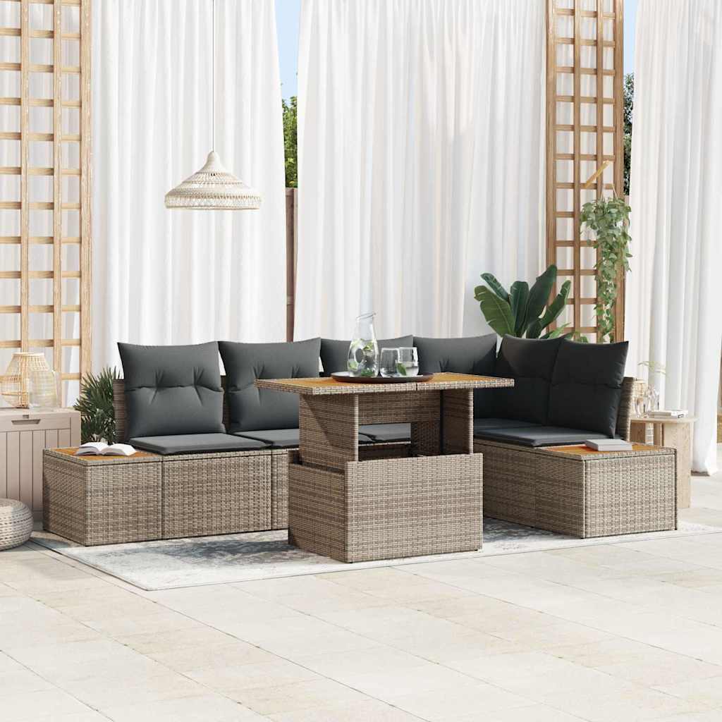 vidaXL Conjunto de sofá de jardín 6 uds. Gris Poliratán