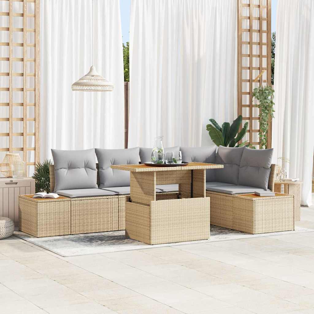 vidaXL Conjunto de sofá de jardín 6 uds. Beige Poliratán