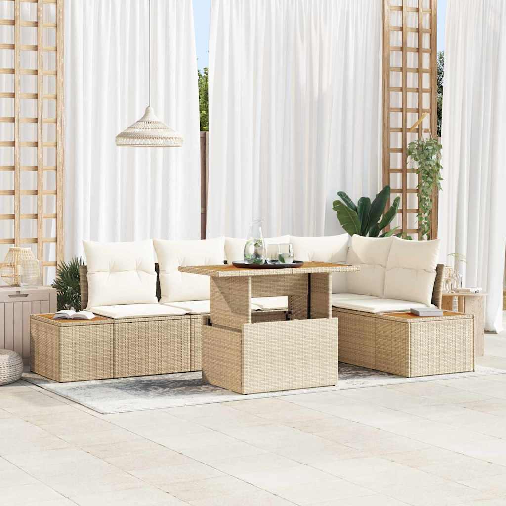 vidaXL Conjunto de sofá de jardín 6 uds. Beige Poliratán