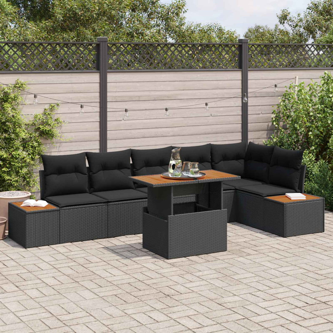 vidaXL Conjunto de sofá de jardín 7 uds. Negro Poliratán