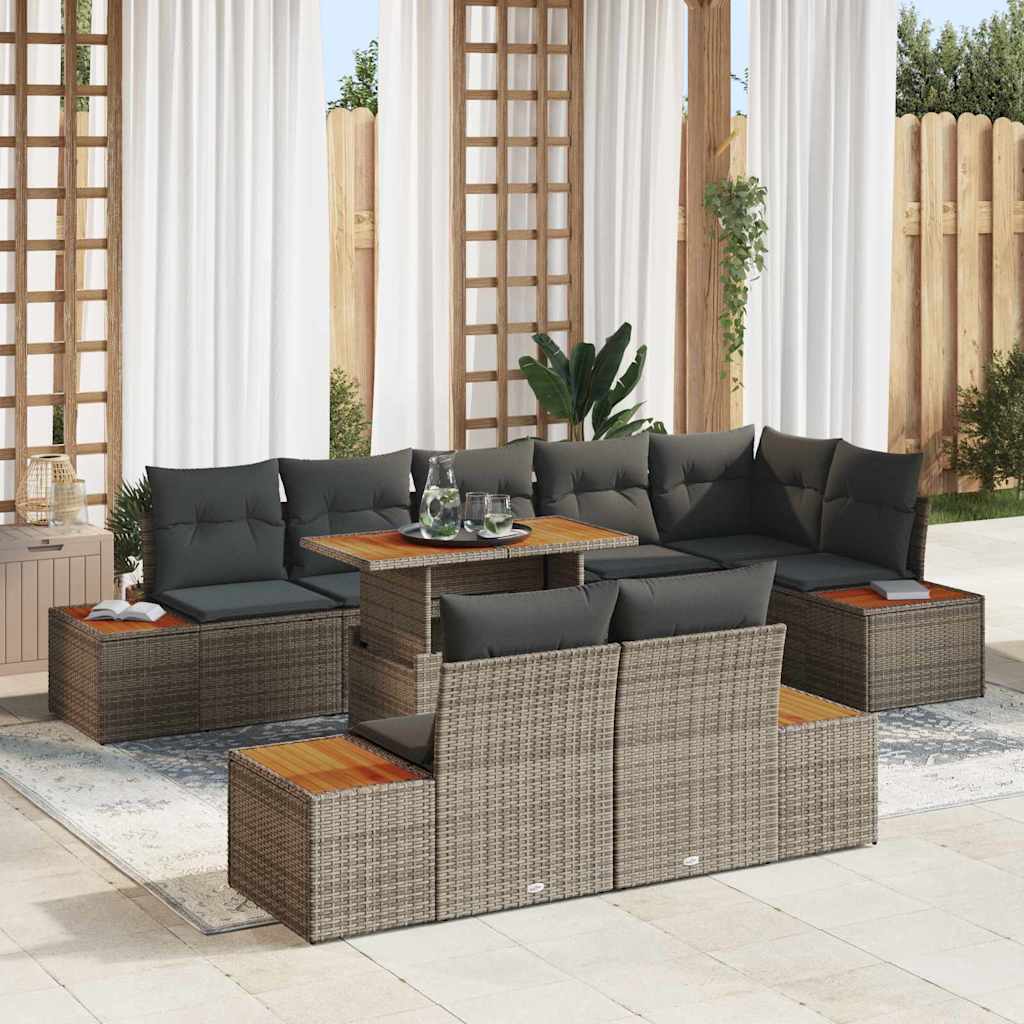 vidaXL Conjunto de sofá de jardín 9 uds. Gris Poliratán