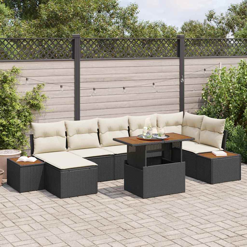 vidaXL Conjunto de sofá de jardín 8 uds. Negro Poliratán