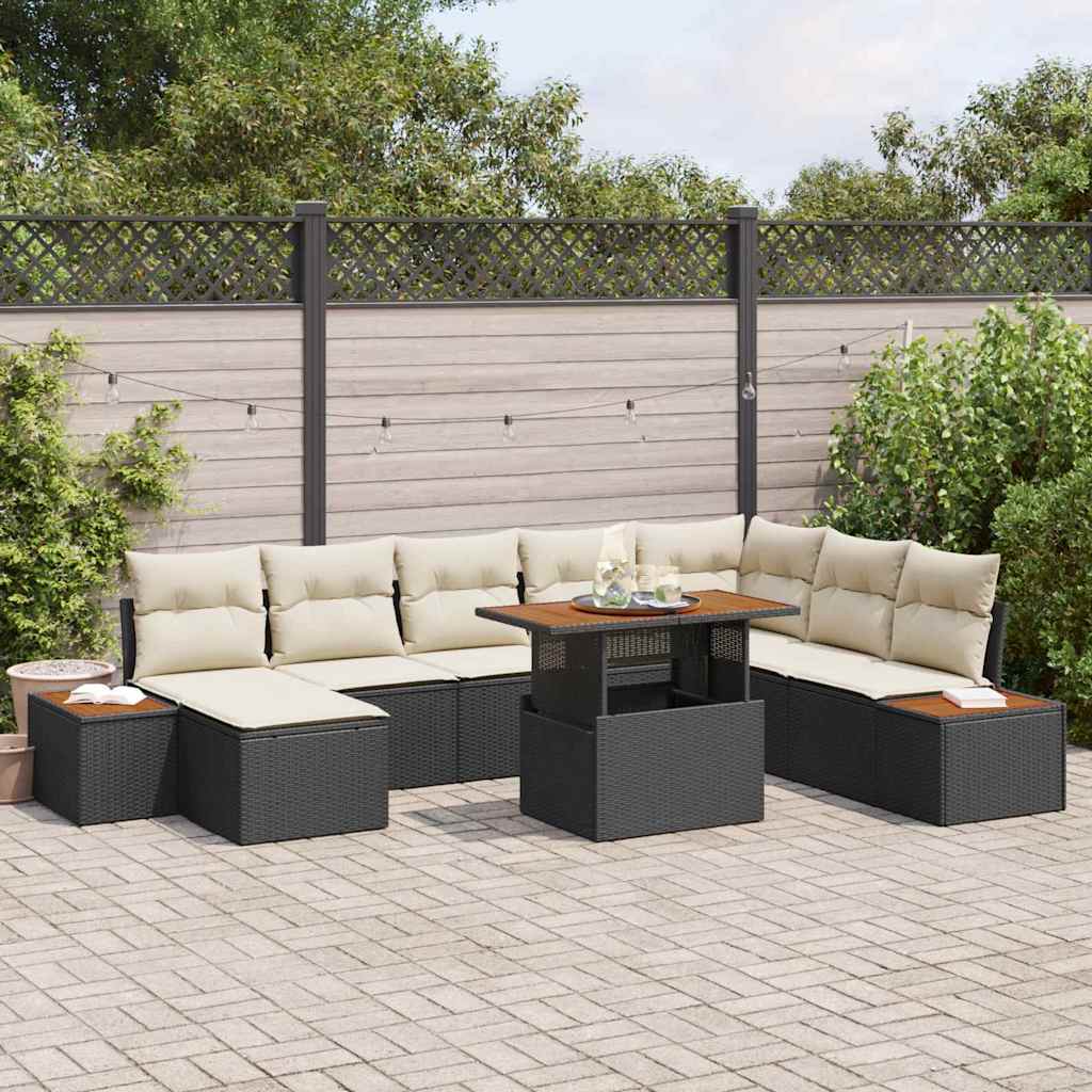 vidaXL Conjunto de sofá de jardín 9 uds. Negro Poliratán