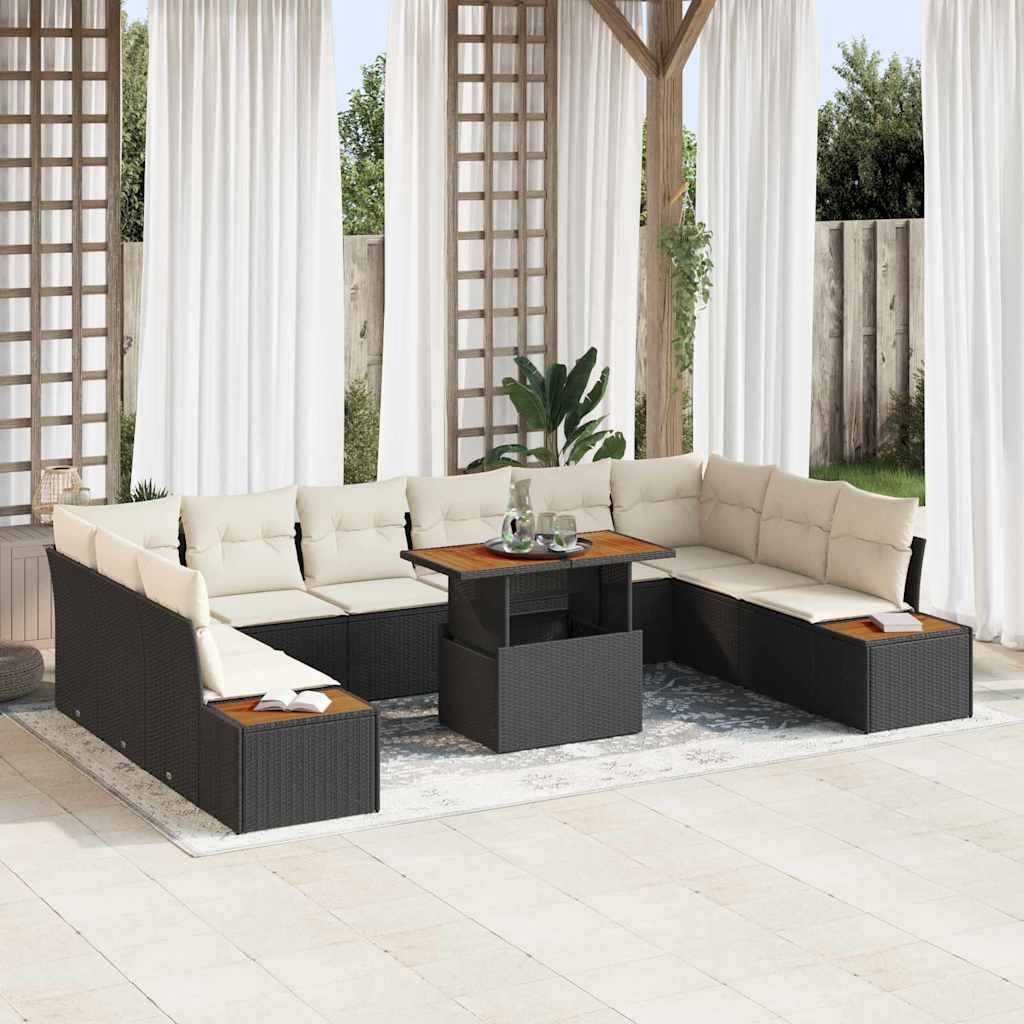 vidaXL Conjunto de sofá de jardín 11 uds. Negro Poliratán