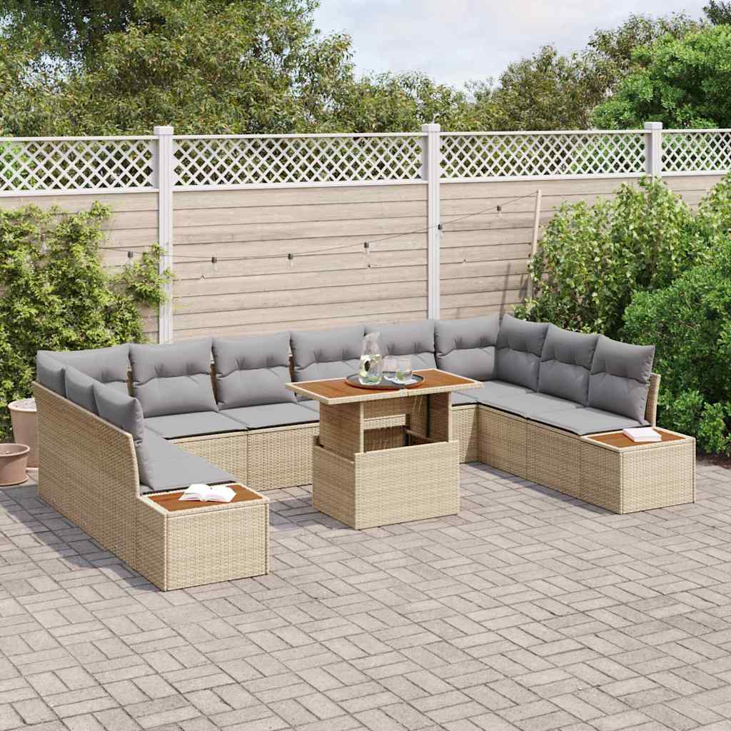 vidaXL Conjunto de sofá de jardín 11 uds. Beige Poliratán