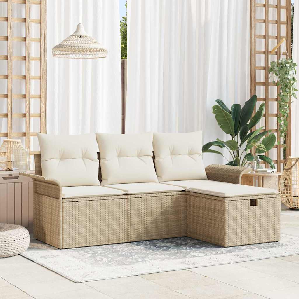 vidaXL Conjunto de sofá de jardín 4 uds. Beige y Crema ratán sintético