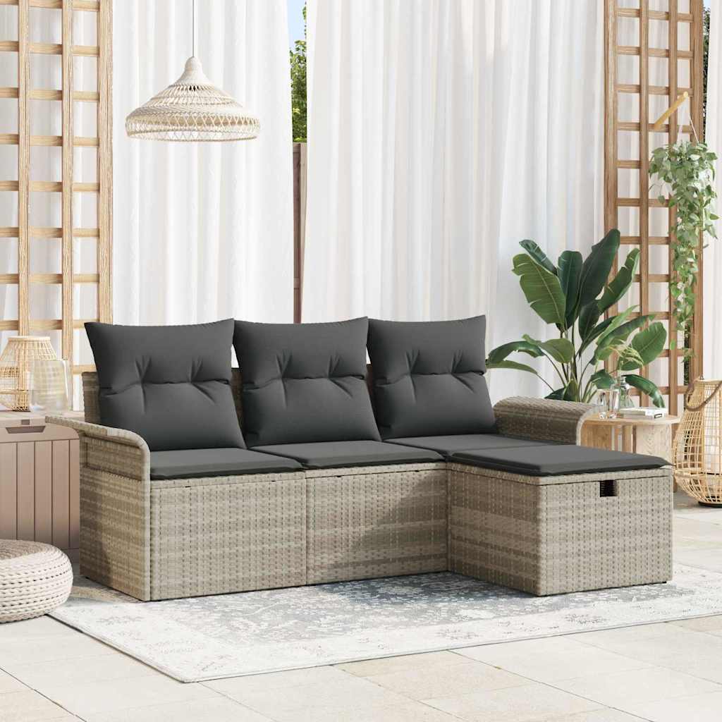 vidaXL Conjunto de sofá de jardín 4 uds. Gris Claro ratán sintético