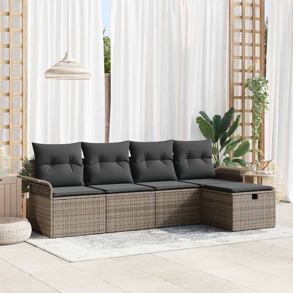 vidaXL Conjunto de sofás de jardín 5 uds. Gris ratán sintético