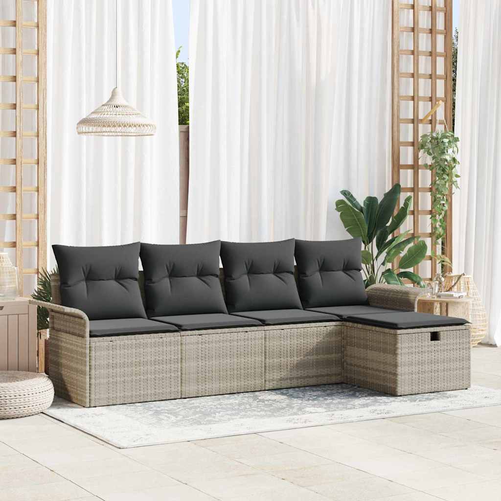 vidaXL Conjunto de sofás de jardín 5 uds. Gris Claro ratán sintético