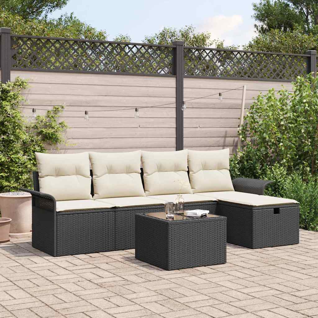 vidaXL Conjunto de sofás de jardín 6 uds. Negro y crema