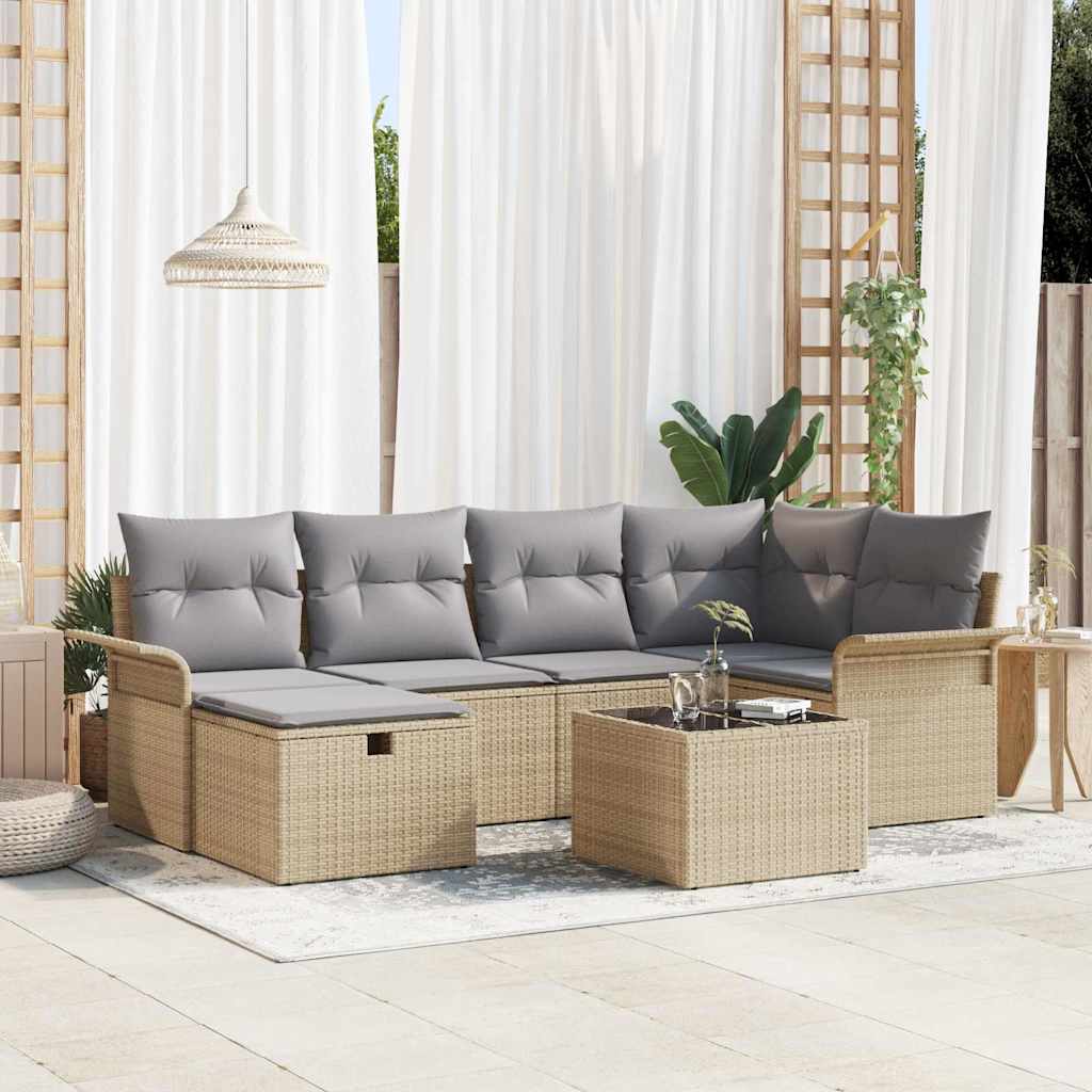 vidaXL Conjunto de sofás de jardín 7 uds. Beige y Gris Claro