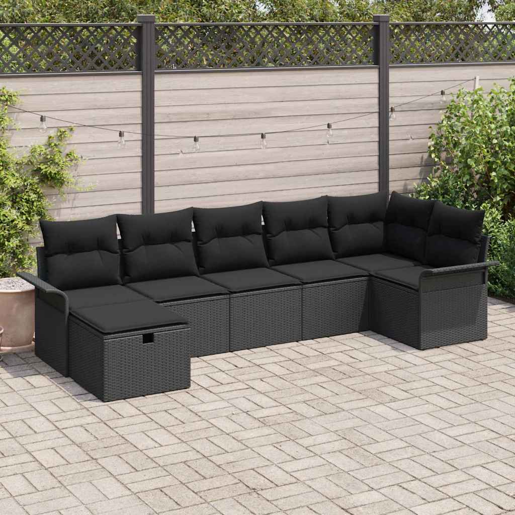 vidaXL Conjunto de sofás de jardín 7 uds. Negro ratán sintético