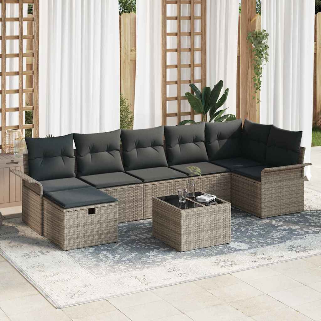 vidaXL Conjunto de sofás de jardín 8 uds. Gris ratán sintético