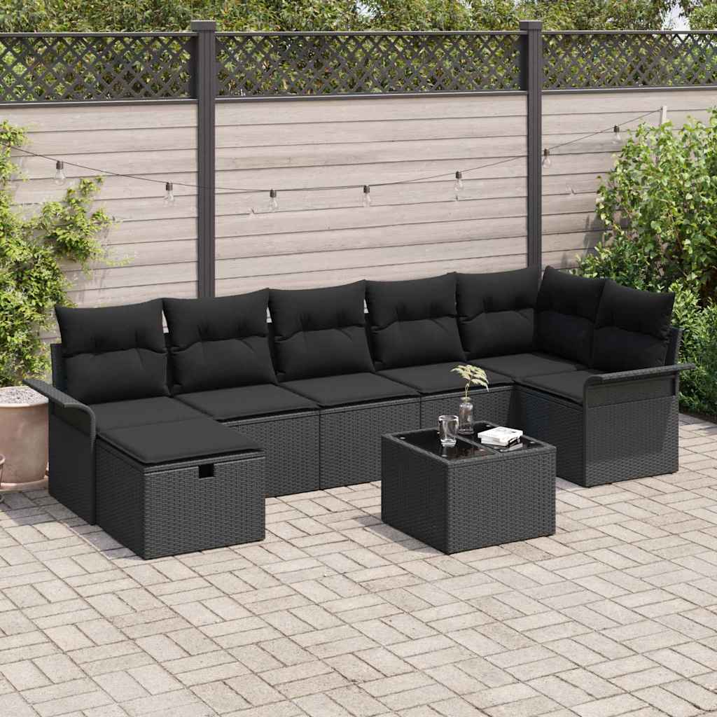 vidaXL Conjunto de sofás de jardín 8 uds. Negro ratán sintético