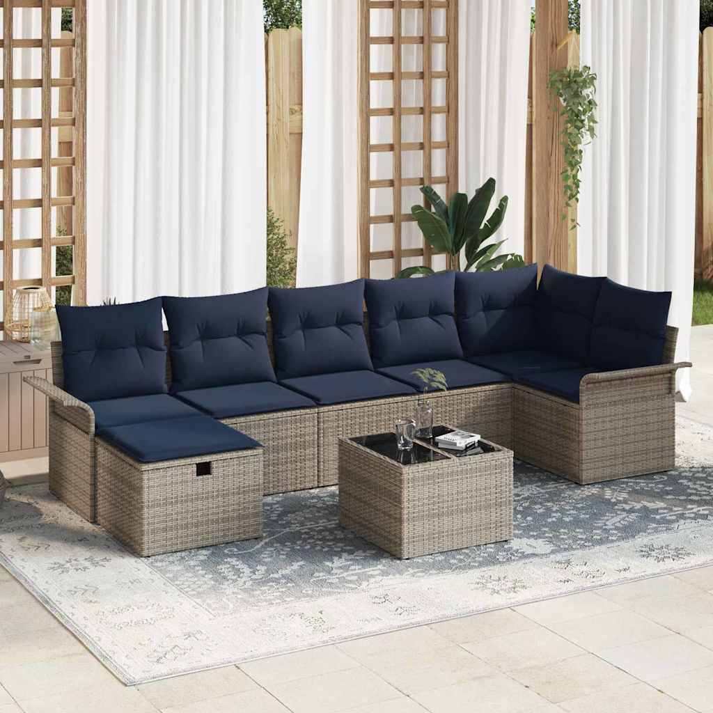 vidaXL Conjunto de sofá de jardín 8 uds. Gris y marino ratán sintético