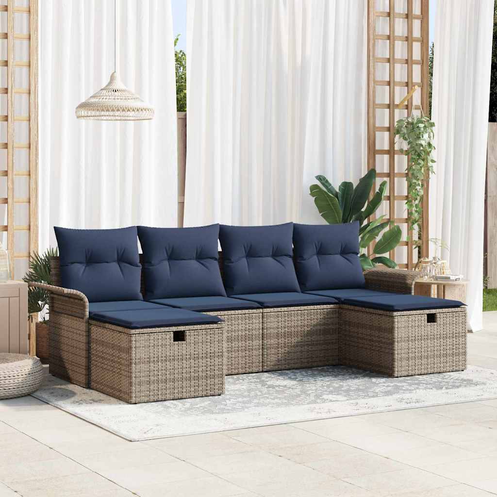 vidaXL Conjunto de sofá de jardín 6 uds. Gris y marino ratán sintético