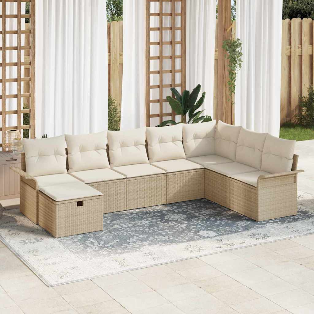 vidaXL Conjunto de sofá de jardín 8 uds. Beige y Crema ratán sintético