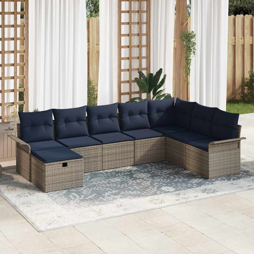 vidaXL Conjunto de sofá de jardín 8 uds. Gris y marino ratán sintético