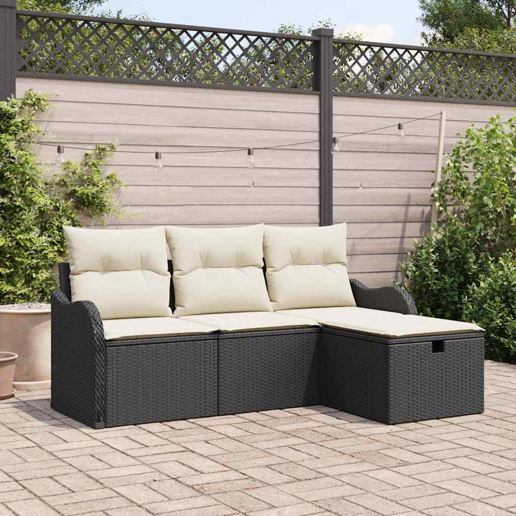 vidaXL Conjunto de sofás de jardín 4 uds. Negro y crema