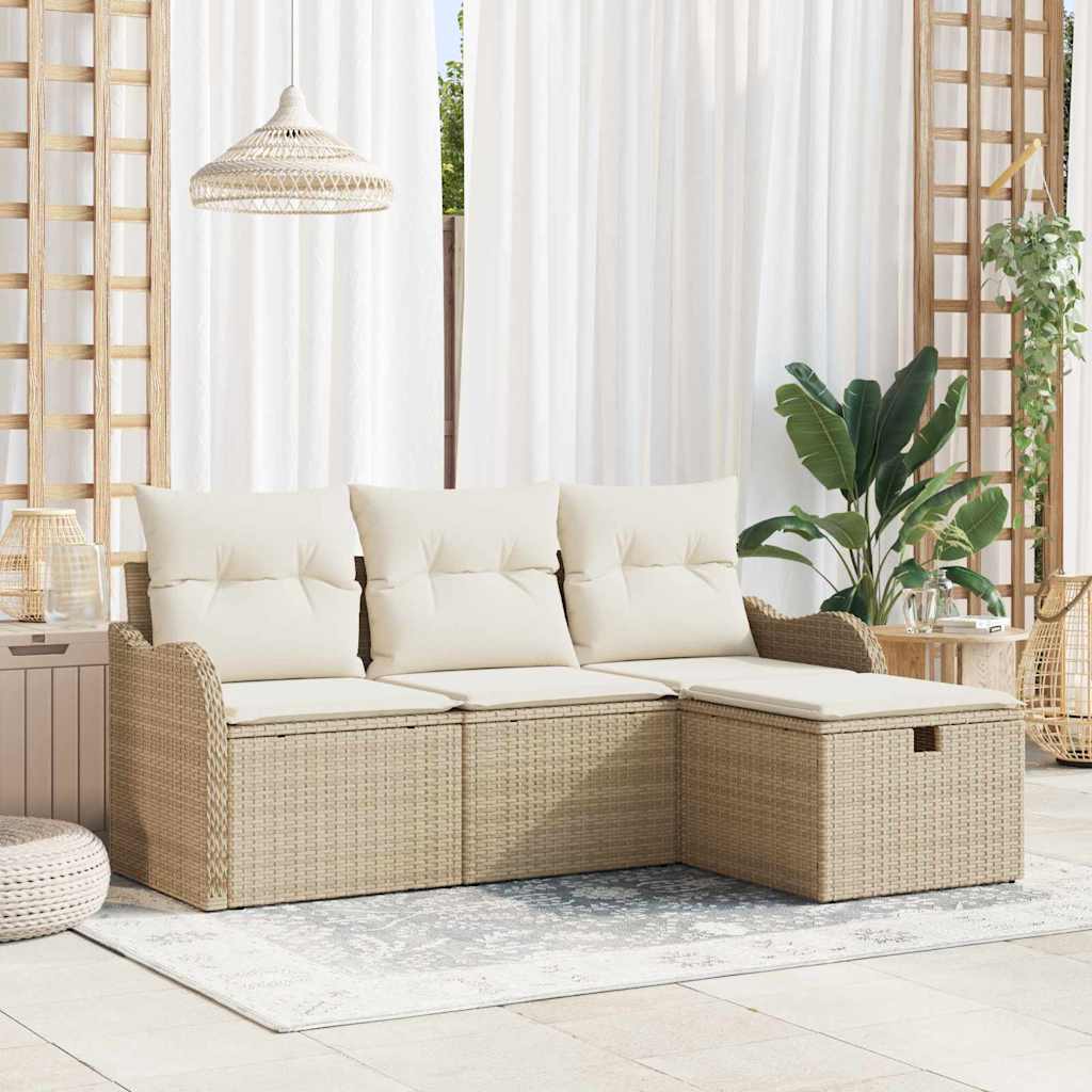 vidaXL Conjunto de sofás de jardín 4 uds. Beige y Crema