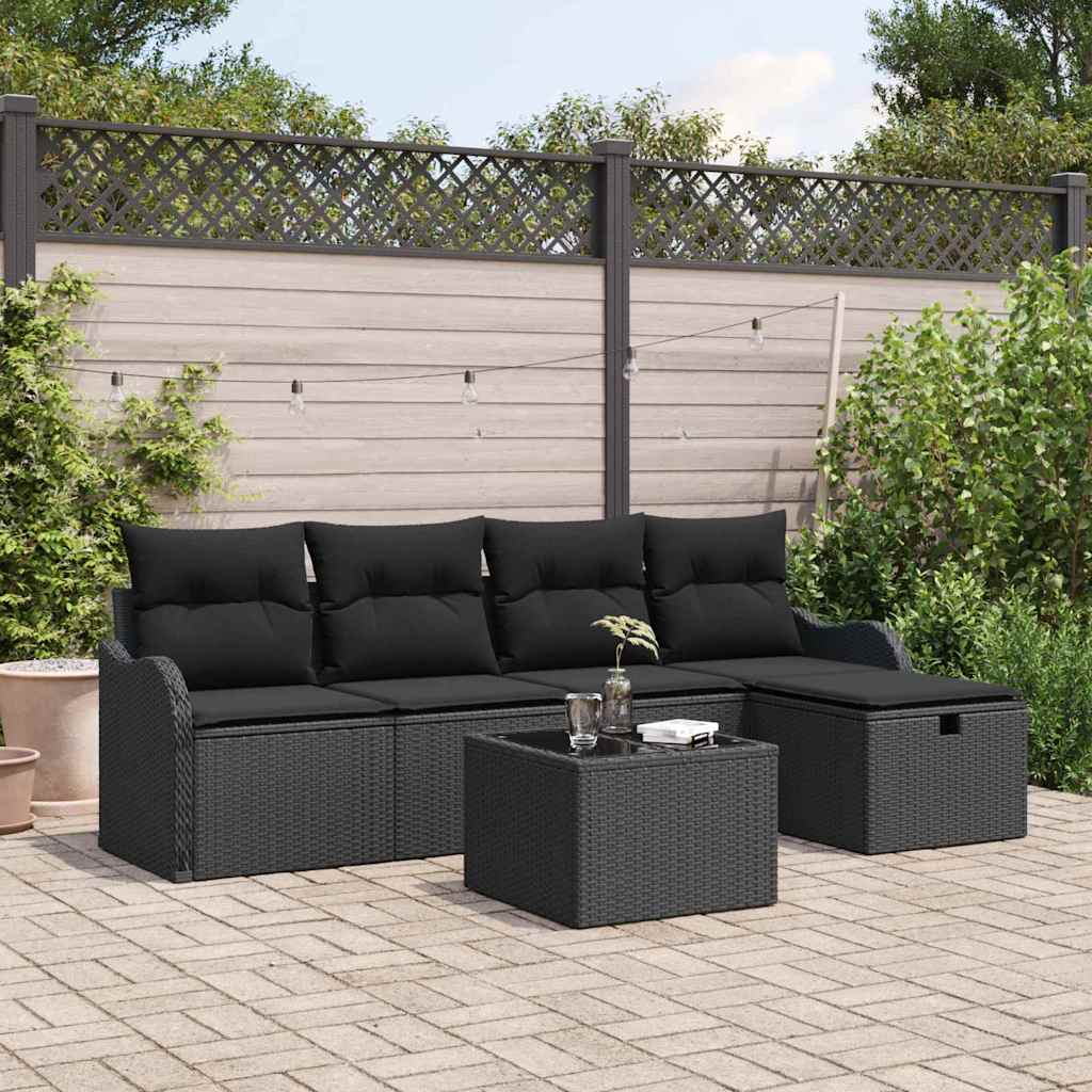 vidaXL Conjunto de sofá de jardín 6 uds. 4-Número de plazas Negro
