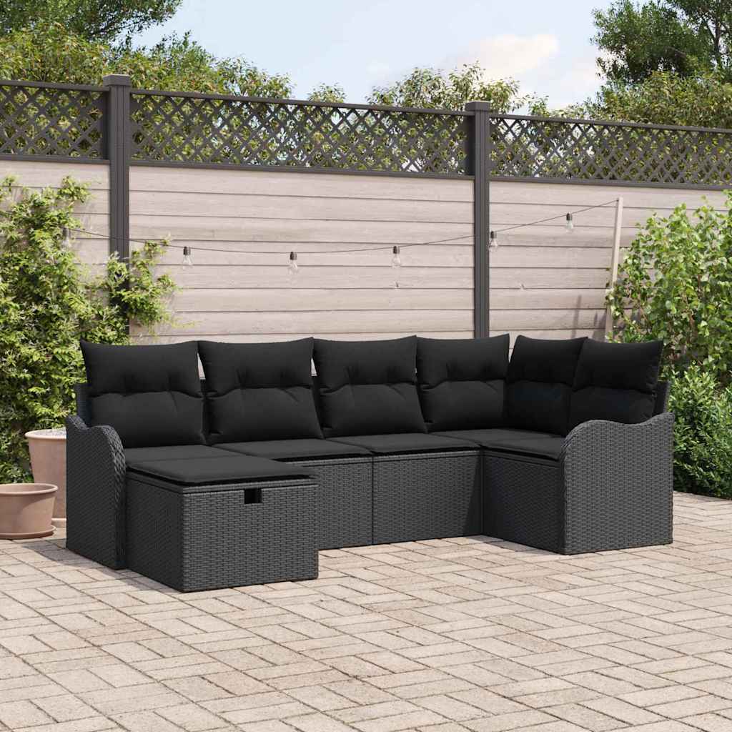 vidaXL Conjunto de sofá de jardín 6 uds. 6-Número de plazas Negro