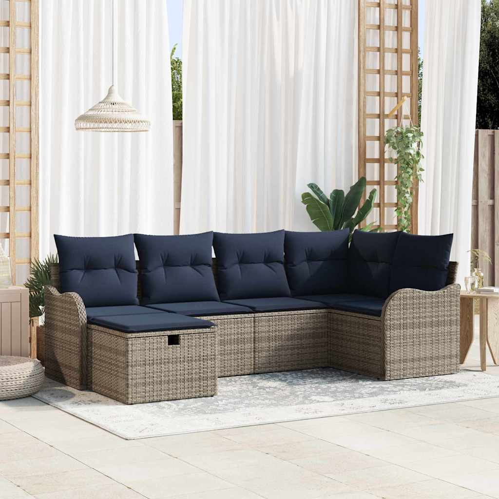 vidaXL Conjunto de sofás de jardín 6 uds. Gris y marino