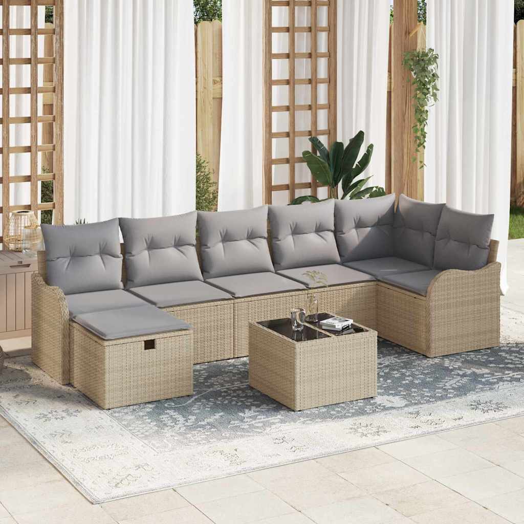vidaXL Juego de Sofá 8 uds. Beige y Gris Claro ratán sintético