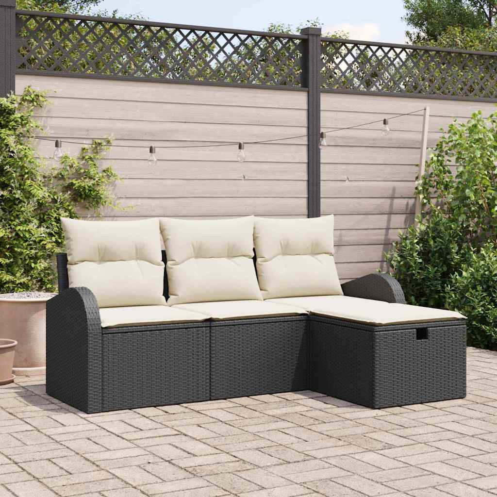 vidaXL Juego de Sofá 4 uds. Negro y crema ratán sintético