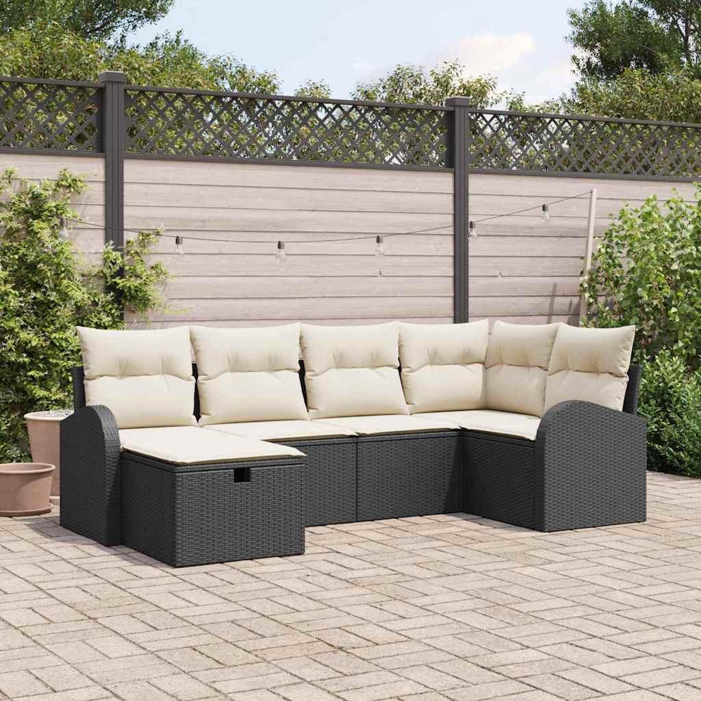 vidaXL Juego de Sofá 6 uds. Negro y crema ratán sintético