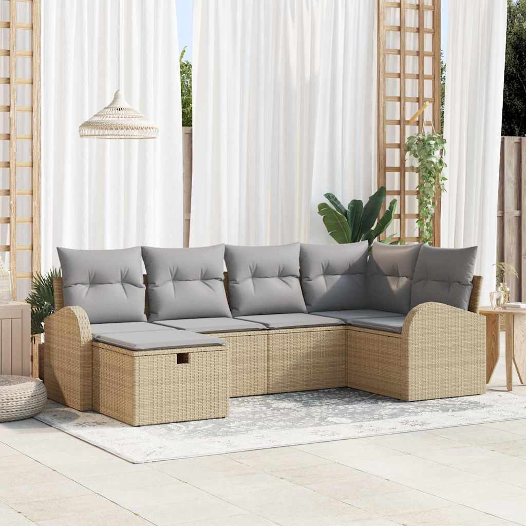 vidaXL Juego de Sofá 6 uds. Beige y Gris Claro ratán sintético