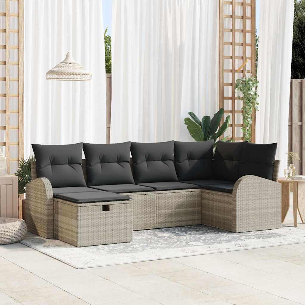 vidaXL Juego de Sofá 6 uds. Gris Claro ratán sintético