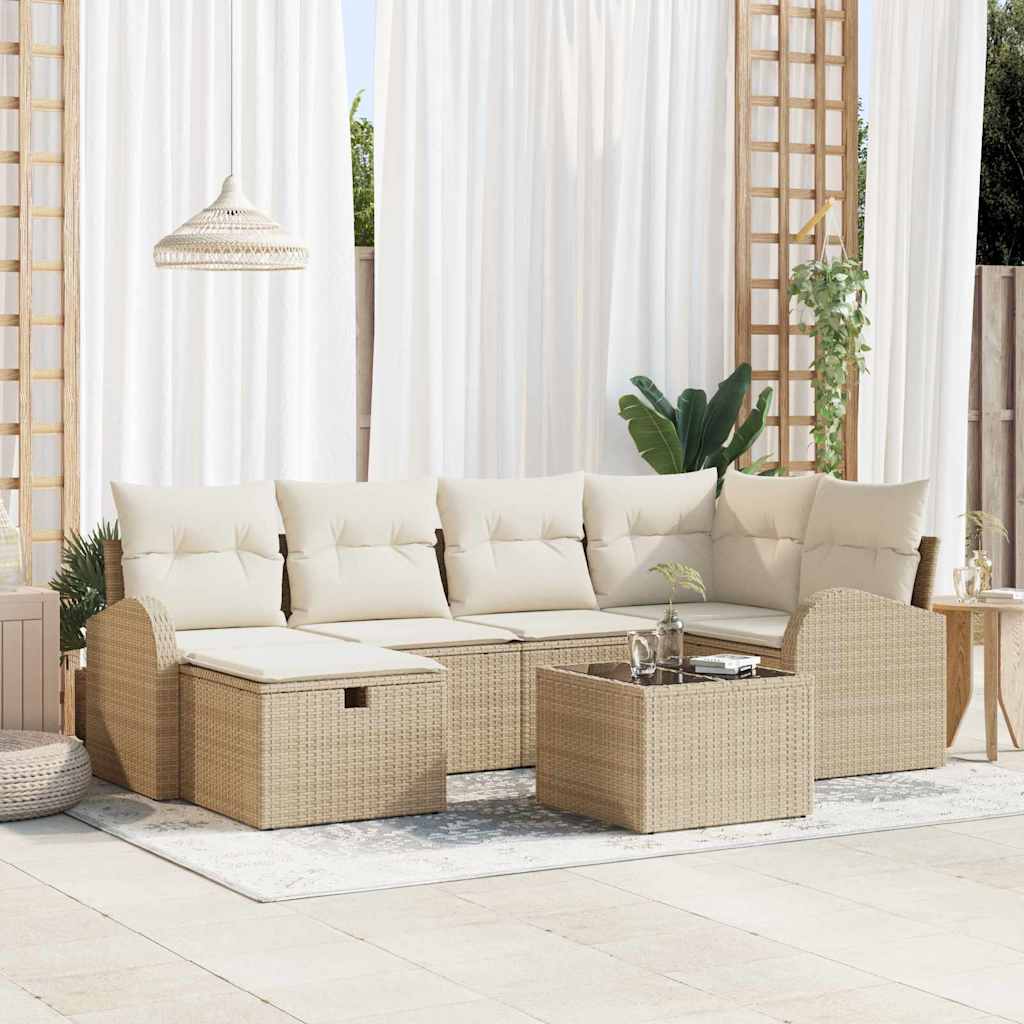 vidaXL Juego de Sofá 7 uds. Beige y Crema ratán sintético