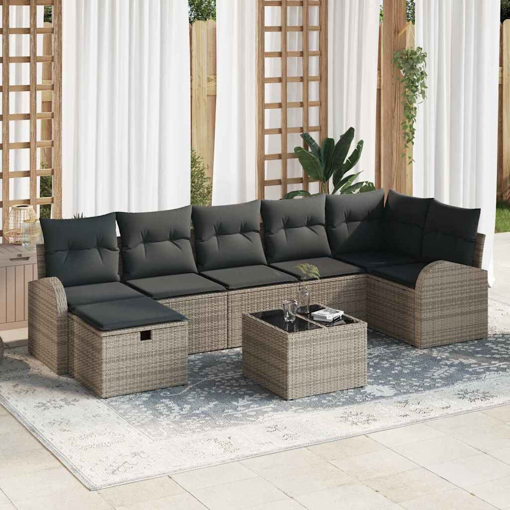 vidaXL Juego de Sofá 8 uds. Gris ratán sintético