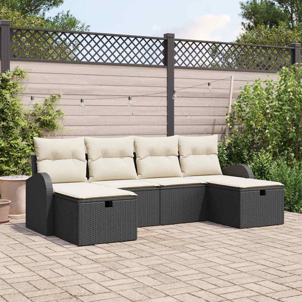 vidaXL Juego de Sofá 6 uds. Negro y crema ratán sintético