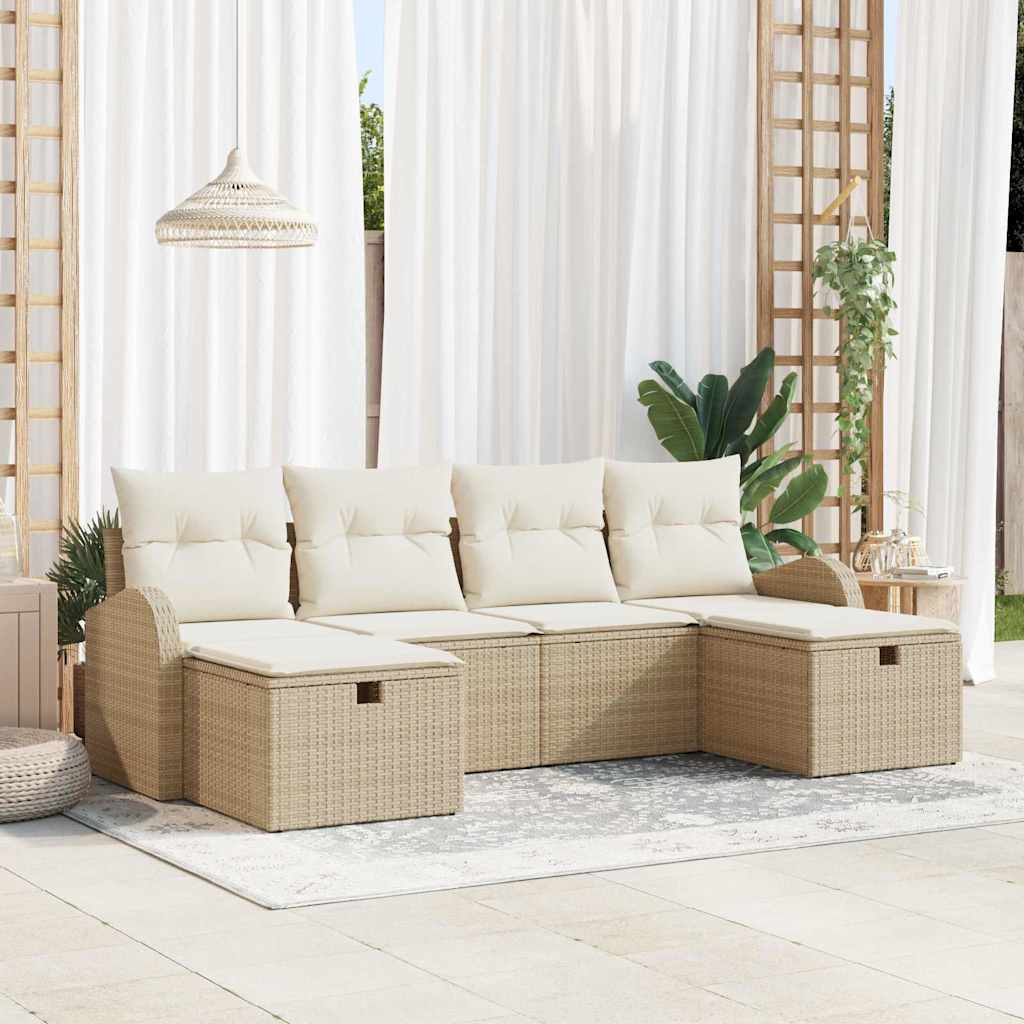 vidaXL Juego de Sofá 6 uds. Beige y Crema ratán sintético
