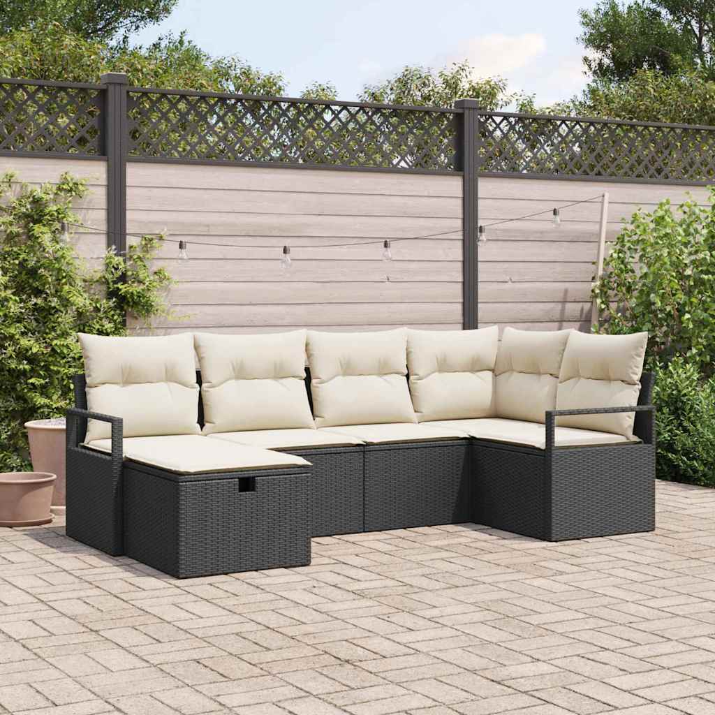 vidaXL Juego de Sofá 6 uds. Negro y crema ratán sintético