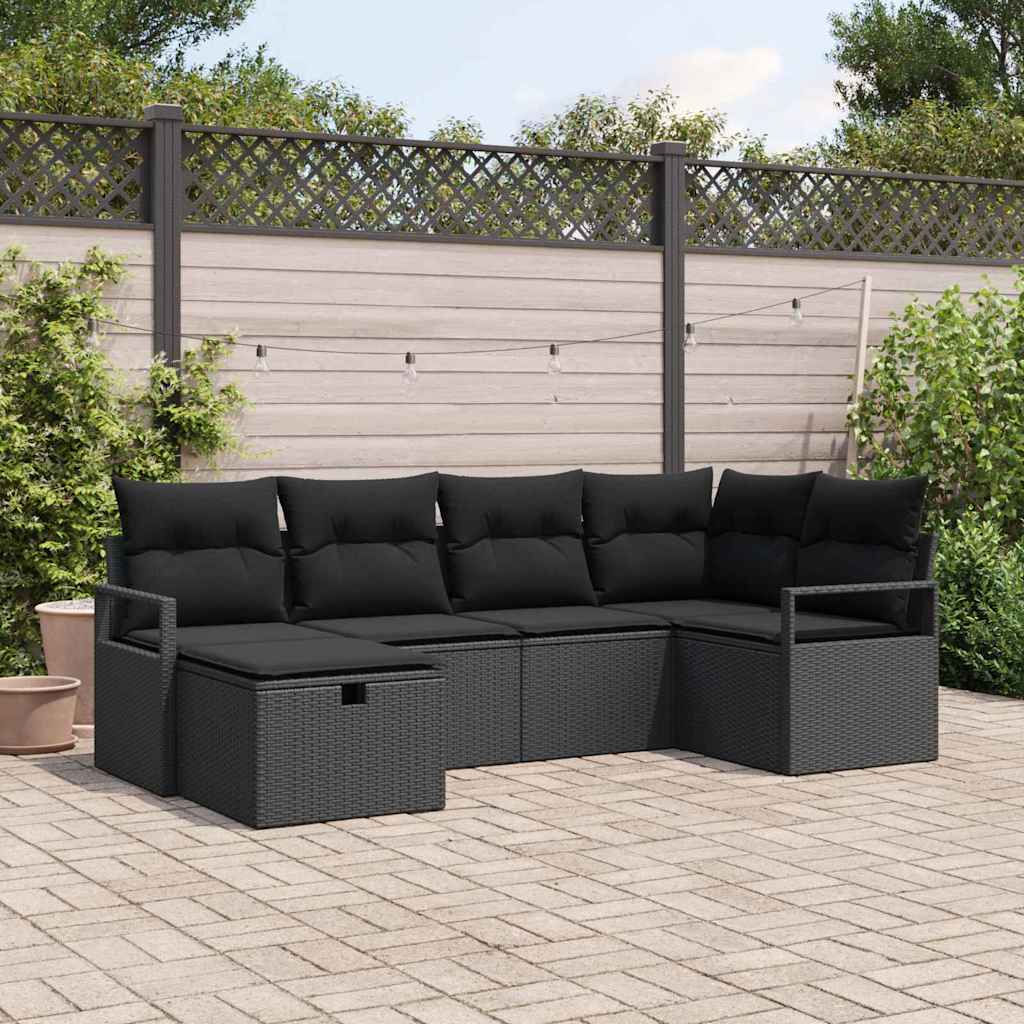 vidaXL Juego de Sofá 6 uds. Negro ratán sintético