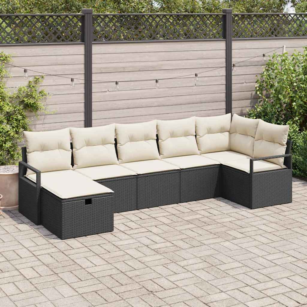vidaXL Juego de Sofá 7 uds. Negro y crema ratán sintético