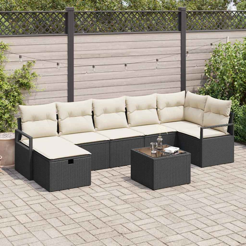 vidaXL Juego de Sofá 8 uds. 7-Número de plazas Negro y crema