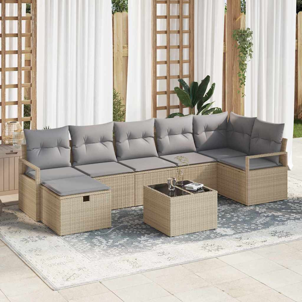 vidaXL Juego de Sofá 8 uds. Beige y Gris Claro ratán sintético
