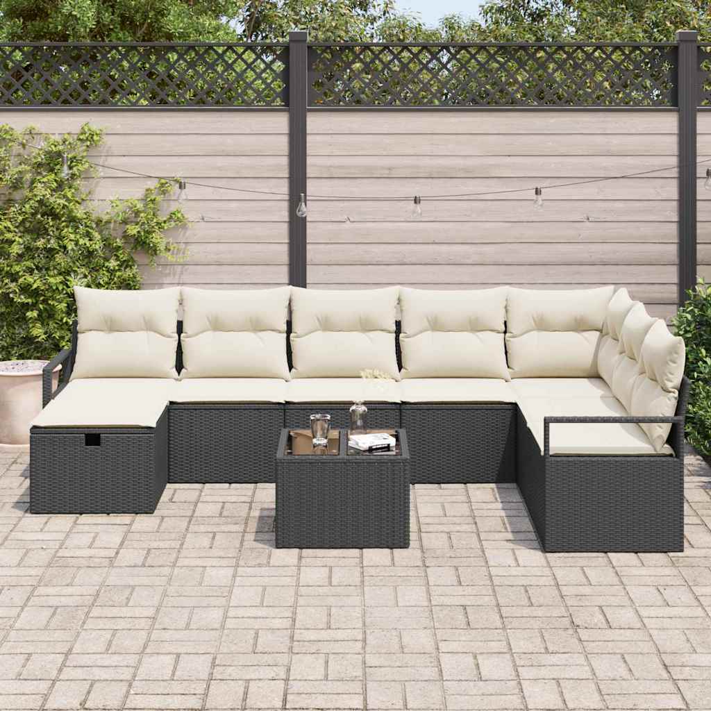 vidaXL Juego de Sofá 9 uds. 8-Número de plazas Negro y crema