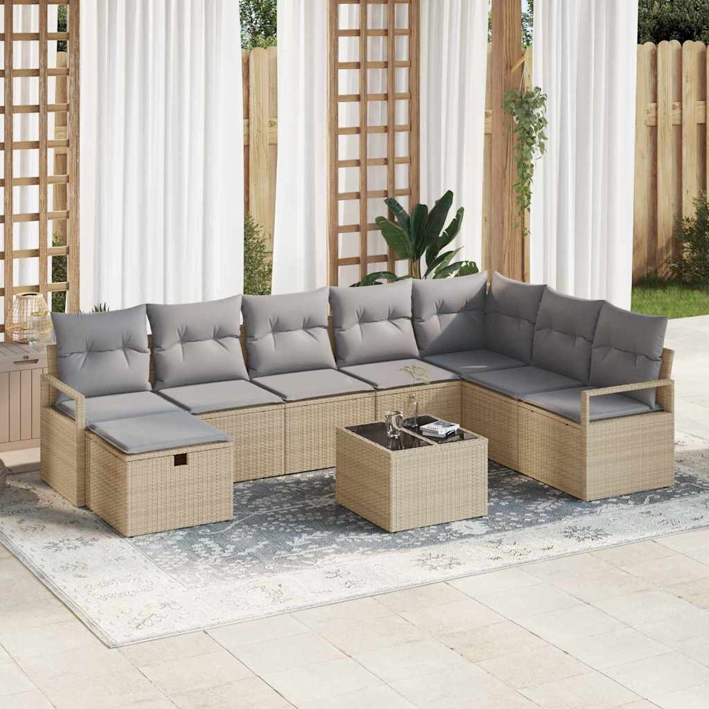 vidaXL Juego de Sofá con cojín Beige y Gris Claro ratán sintético