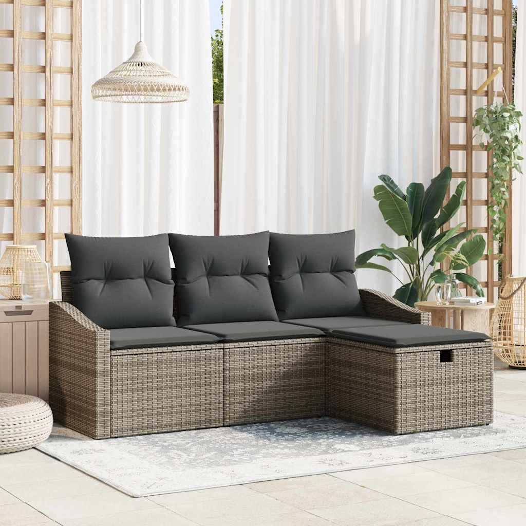 vidaXL Juego de Sofá 4 uds. Gris ratán sintético