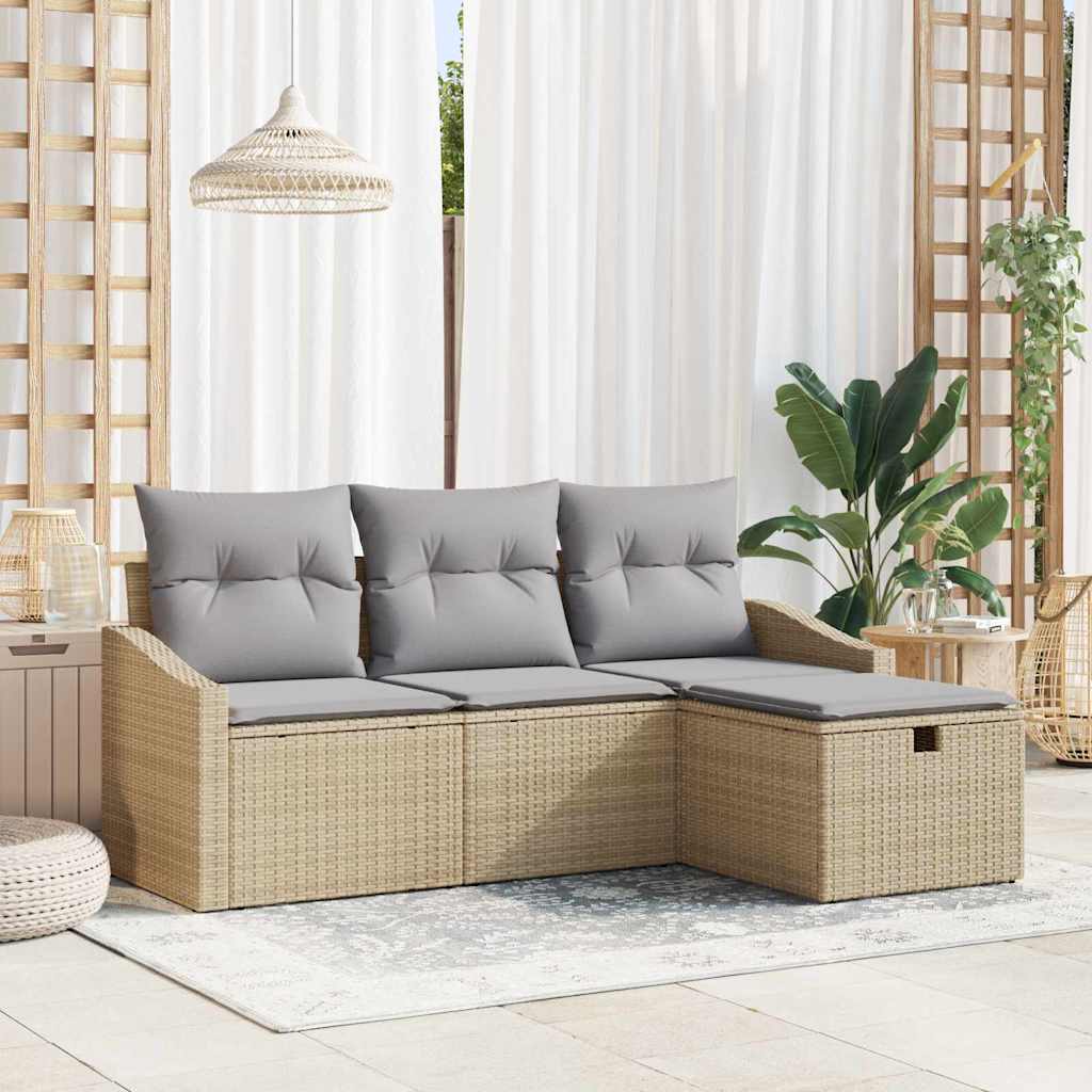 vidaXL Juego de Sofá 4 uds. Beige ratán sintético