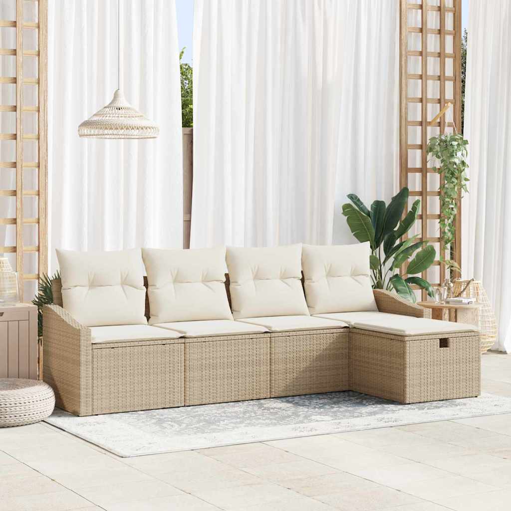 vidaXL Juego de Sofá 5 uds. Beige ratán sintético