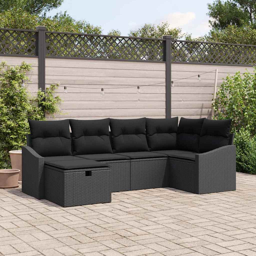 vidaXL Juego de Sofá 6 uds. Negro ratán sintético